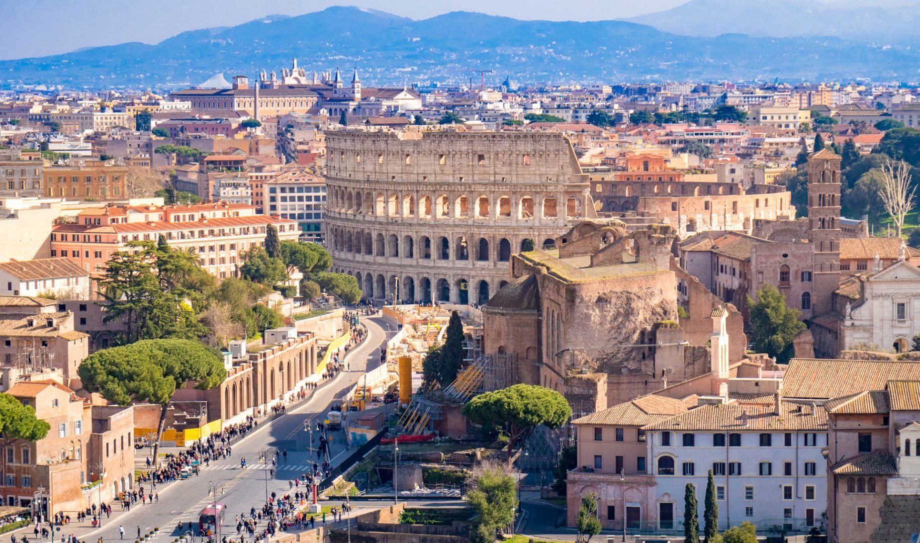 Rome from above aerial view of the Roman Forum and the Colosseum © Calin Stan/Shutterstock