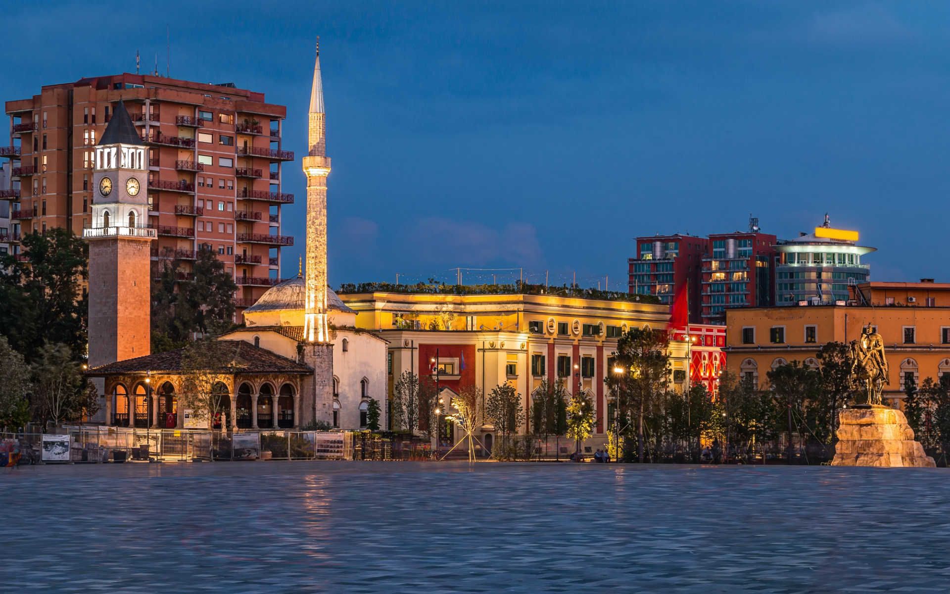 tirana-night-albania-shutterstock_1103465555